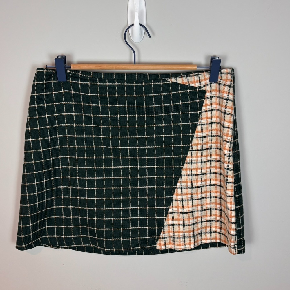 Urban Outfitters Womens Green Plaid Patchwork‎ Mini Skirt Academia Size MED 90's